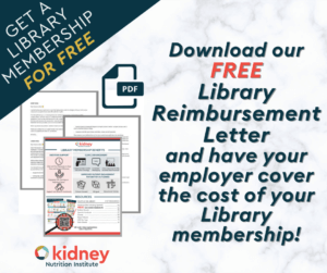 letter and resource description pages for employer reimbursement of library membership to Renal Education Library from KNI.